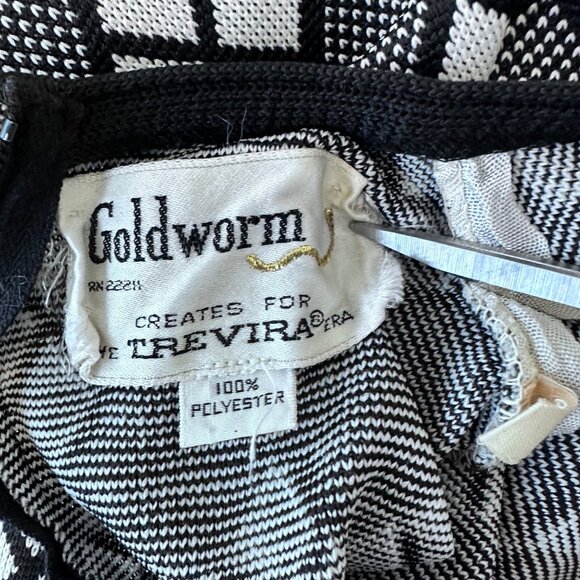 Goldworm Vintage 60s Mini Dress Black White Knit Polyester Size 10 Mod Retro - Picture 3 of 11